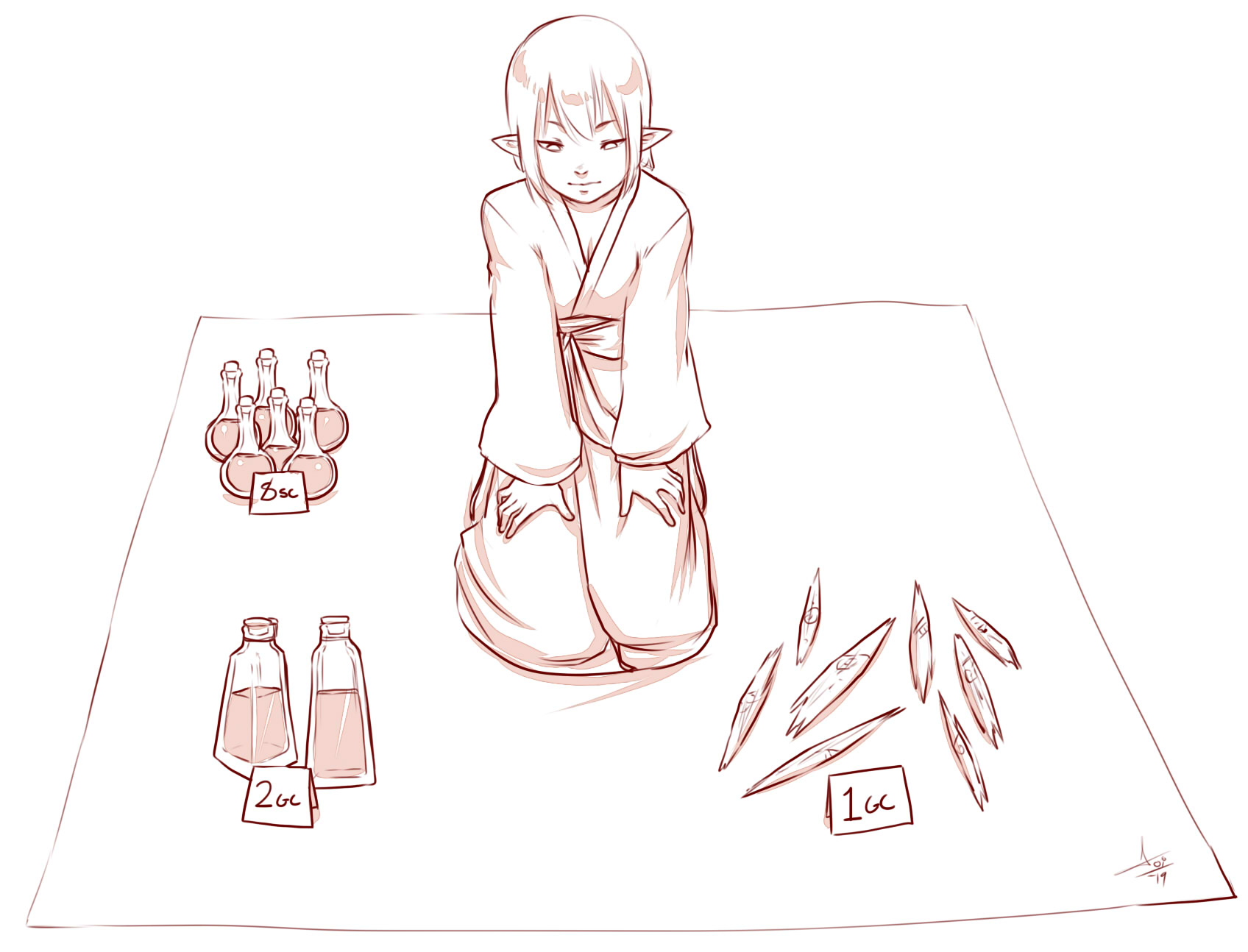 Ila selling various potions and twigs